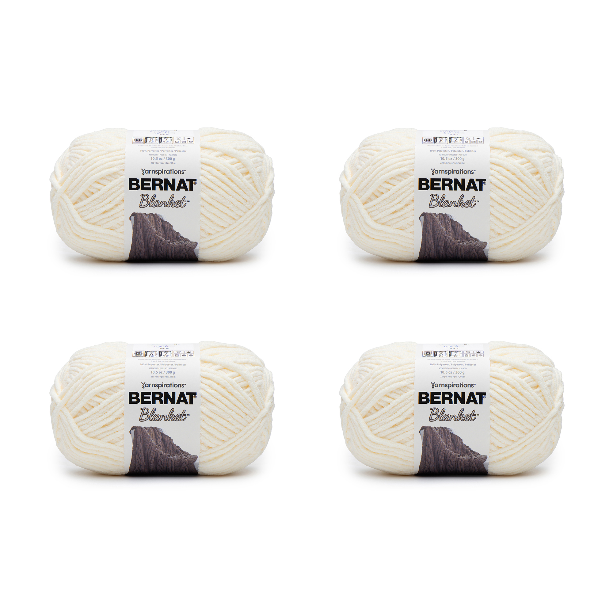 Bernat® Blanket™ #6 Super Bulky Polyester Yarn, Vintage White 10.5oz/300g,  220 Yards (4 Pack)